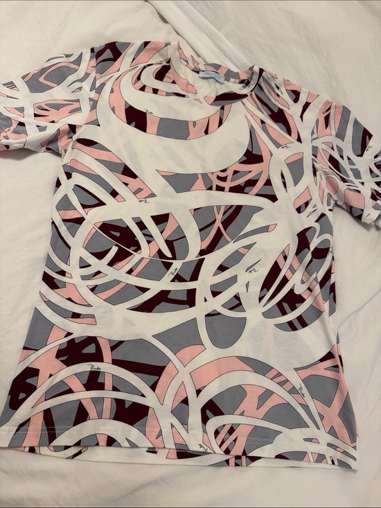 Emilio Pucci Tops - Emilio Pucci Pink, Gray & Burgundy Abstract Short Sleeve Top